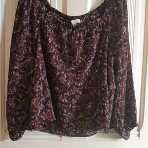 NWT Maroon Floral Gauzy Off Shoulder Bloude By AnnTaylor Loft ~ XL